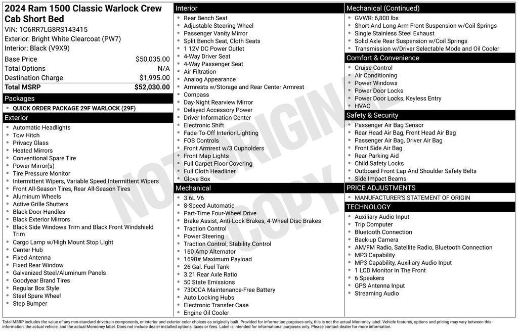 2024 RAM 1500 Classic Warlock 4x4 Crew Cab 5'7" Box