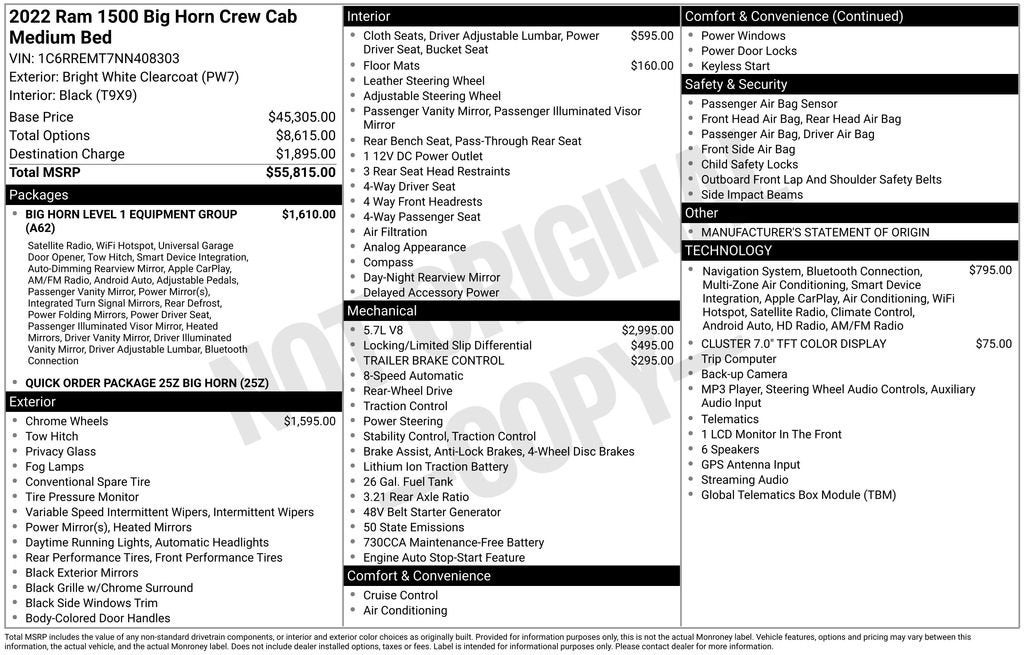 2022 RAM 1500 Big Horn Crew Cab 4x2 6'4" Box
