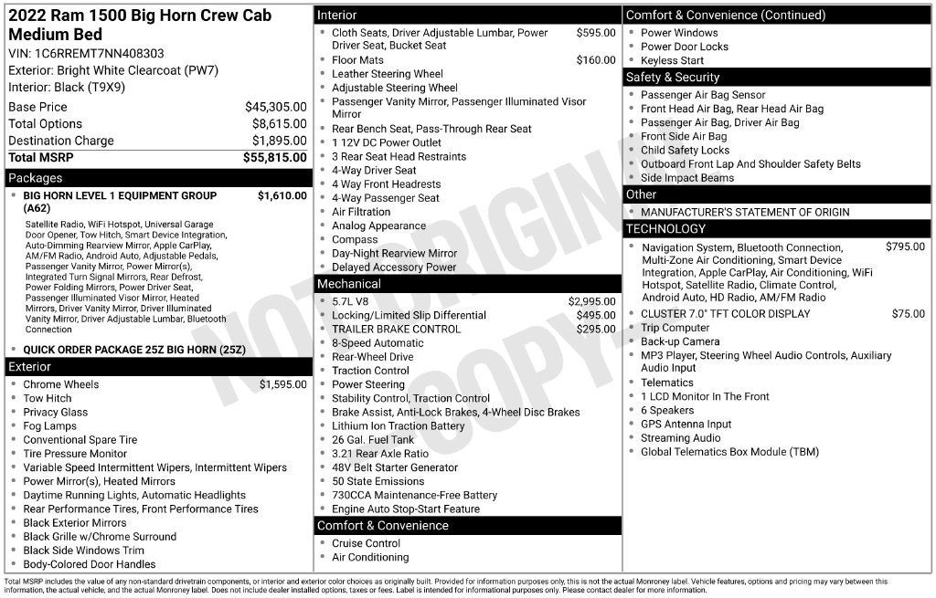 2022 RAM 1500 Big Horn Crew Cab 4x2 6'4" Box