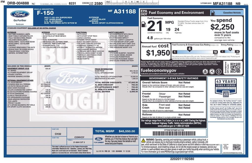 2021 Ford F-150 XL 4WD SuperCrew 5.5' Box