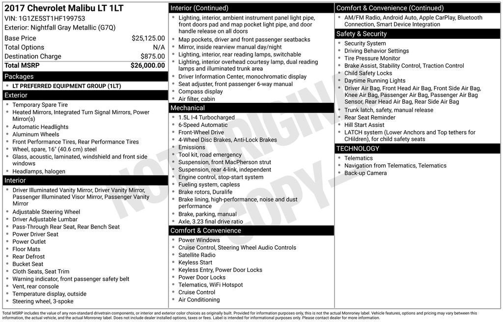 2017 Chevrolet Malibu 4dr Sdn LT w/1LT