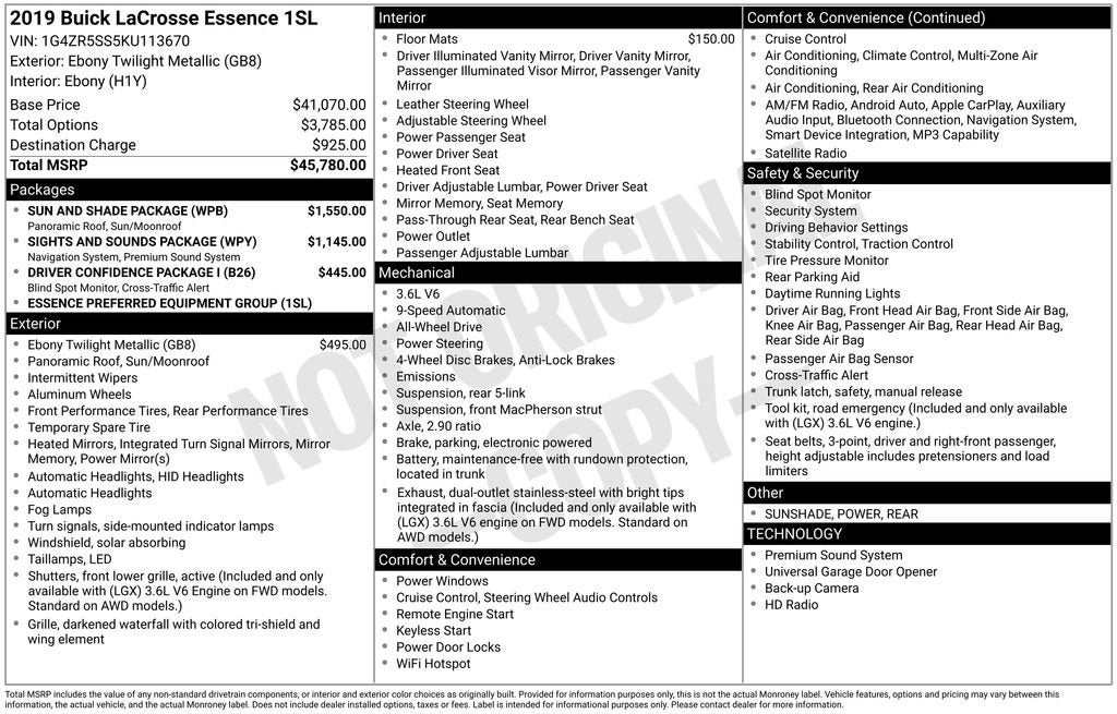 2019 Buick LaCrosse 4dr Sdn Essence AWD