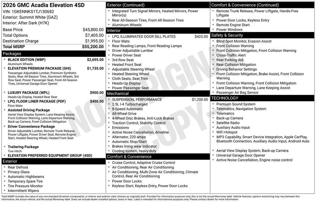 2026 GMC Acadia Elevation