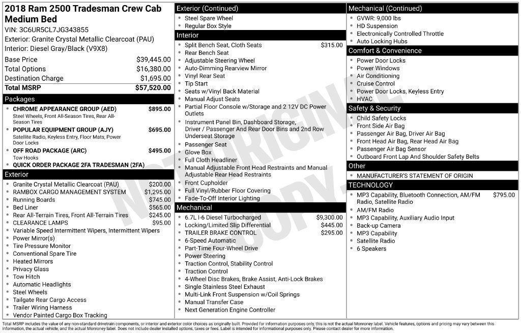 2018 RAM 2500 Tradesman Crew Cab 4x4 6'4" Box