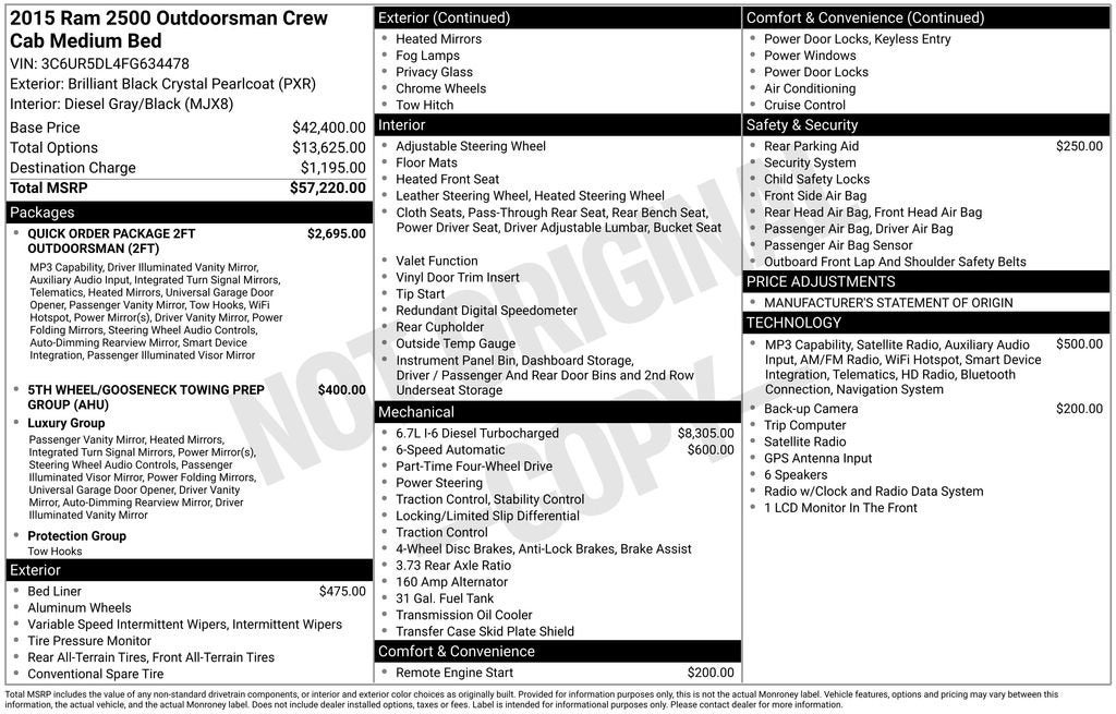 2015 RAM 2500 4WD Crew Cab 149" Outdoorsman