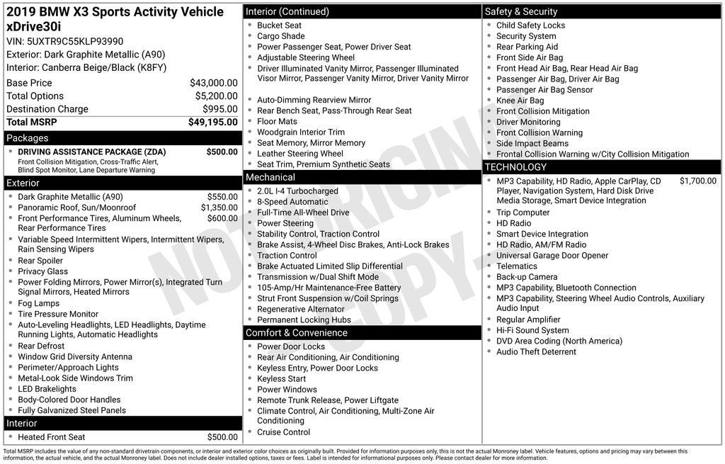 2019 BMW X3 xDrive30i Sports Activity Vehicle